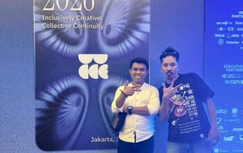 Rijal Nasution R (kanan) bersama Damar Manakku (kiri) saat menghadiri WCCE 2026 di Jakarta, forum internasional yang membahas penguatan ekonomi kreatif inklusif dan berkelanjutan.
